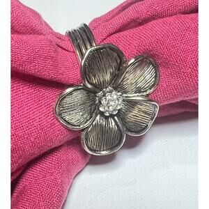 Bodrum Antique Silver Tone Daisy Flower Napkin Ring Set of 6 Rhinestone Accents